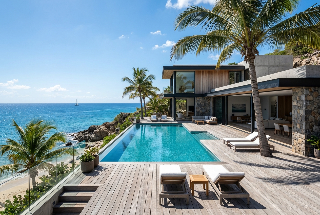 Modern minimalist beachfront villa